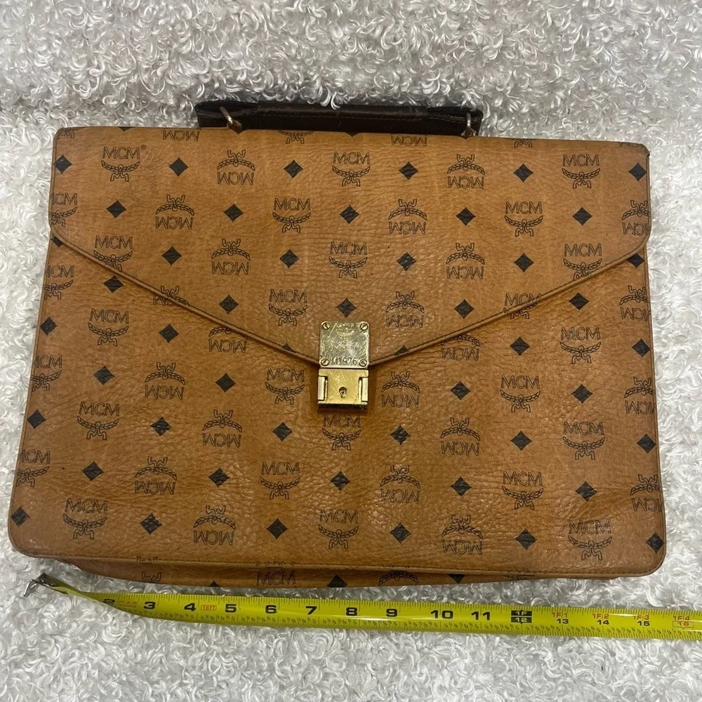 Authentic MCM Logos MONOGRAM LEATHER LAWYER LEGAL BRIEFCASE BUSINESS BAG